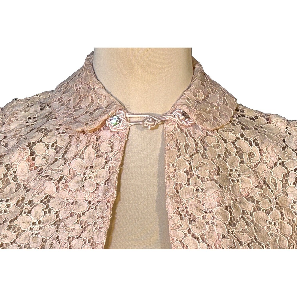 1930'S Handmade Floral Lace Peachy Coral Bolero Crop Jacket Well Made - Picture 2 of 9